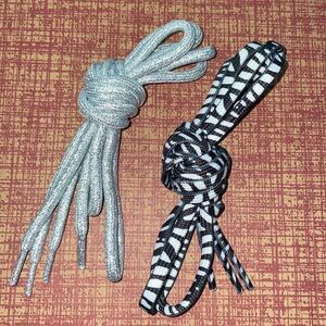 Two New pairs of Silver and Black Patterned Shoelaces